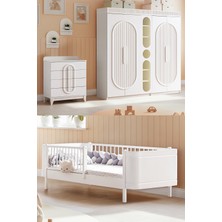 Setay Athena Çocuk Odası, Athena 4 Kapaklı Dolap ve Kitaplık, Şifonyer, Perla Karyola - Beyaz