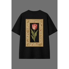 Vsrn Eski Gül Tasarım Arka Baskılı Siyah Oversize T Shirt
