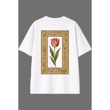 Vsrn Eski Gül Tasarım Arka Baskılı Beyaz Oversize T Shirt
