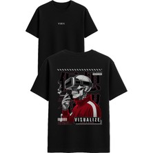 Vsrn Vr Uzaylı Tasarım Baskılı Siyah Oversize T Shirt