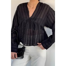 Gülseli Kadın V Yaka Transparan Bluz P-00020767