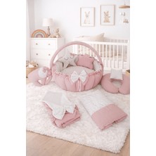 Jaju Baby Düz Pudra Tasarım Lüx Oyun Minderi Babynest 8 Parça Set