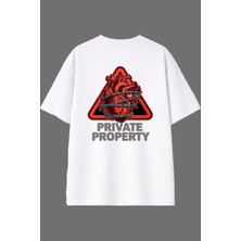 Vsrn Prıvate Prop Tasarım Arka Baskılı Beyaz Oversize T Shirt