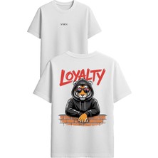 Vsrn Loyalty Kaplan Tasarım Baskılı Beyaz Oversize T Shirt
