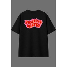 Vsrn Positive Energy Tasarım Arka Baskılı Siyah Oversize T Shirt
