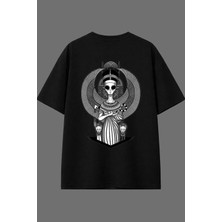 Vsrn Uzaylı Mısırlı Tasarım Arka Baskılı Siyah Oversize T Shirt