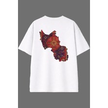 Vsrn Parçalı Etnik Halı Tasarım Arka Baskılı Beyaz Oversize T Shirt