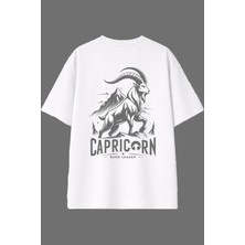 Vsrn Dağ Keçisi Tasarım Arka Baskılı Beyaz Oversize T Shirt