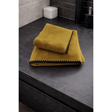 Türkühome Siyah Istiridye Dikişli %100 Pamuk Yumuşak Dokulu Yüksek Su Emici 2'li Banyo Havlu SETI|50X90-70X130