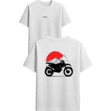 Vsrn Gün Batımı Cross Tasarım Baskılı Beyaz Oversize T-Shirt