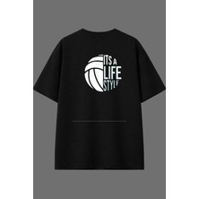 Vsrn Voleyball Tasarım Arka Baskılı Siyah Oversize T Shirt