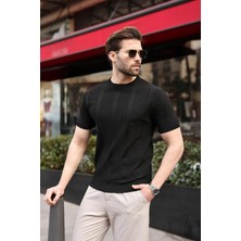 Madmext Siyah Bisiklet Yaka Slim Fit Triko Erkek Tişört E7466