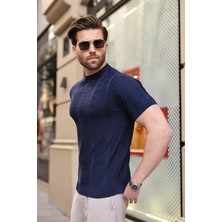 Madmext Lacivert Bisiklet Yaka Slim Fit Triko Erkek Tişört E7466