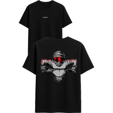 Vsrn Moto Cross Tasarım Baskılı Siyah Oversize T Shirt