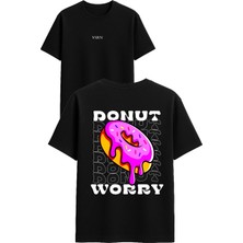 Vsrn Donut Donut Tasarım Baskılı Siyah Oversize T Shirt