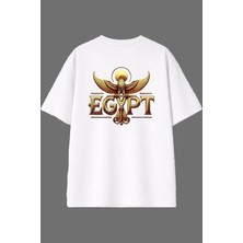 Vsrn Egypt Kuş Tasarım Arka Baskılı Beyaz Oversize T Shirt