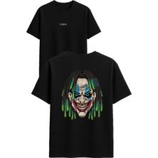 Vsrn Örme Saçlı Adam Tasarım Baskılı Siyah Oversize T Shirt