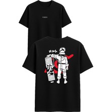 Vsrn Kum Torbası Tasarım Baskılı Siyah Oversize T Shirt