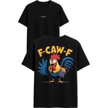 Vsrn El Sallayan Horoz Tasarım Baskılı Siyah Oversize T Shirt
