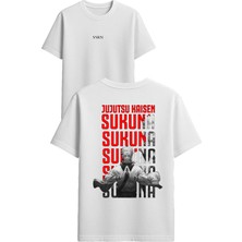 Vsrn Sukuna Sukuna Tasarım Baskılı Beyaz Oversize T-Shirt