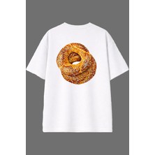 Vsrn Simit Tasarım Arka Baskılı Beyaz Oversize T Shirt