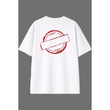 Vsrn Yuvarlak Logo Tasarım Arka Baskılı Beyaz Oversize T Shirt
