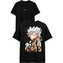 Vsrn Beyaz Saçlı Anime Tasarım Baskılı Siyah Oversize T Shirt