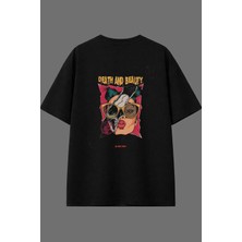 Vsrn And Beat Tasarım Arka Baskılı Siyah Oversize T Shirt