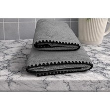 Türkühome Siyah Istiridye Dikişli %100 Pamuk Yumuşak Dokulu Yüksek Su Emici 2'li Banyo Havlu SETI|50X90-70X130