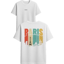 Vsrn Paris Figürleri Tasarım Baskılı Beyaz Oversize T Shirt