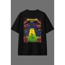Vsrn Uzaylı Metalika Tasarım Arka Baskılı Siyah Oversize T Shirt