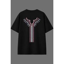 Vsrn Kırçıllı Desen Tasarım Arka Baskılı Siyah Oversize T Shirt