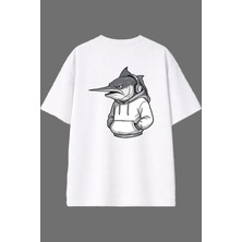 Vsrn Kılıç Balığı Tasarım Arka Baskılı Beyaz Oversize T Shirt