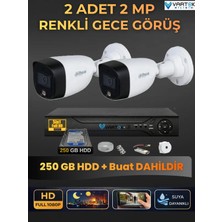 Dahua 2 Kameralı 2mp Gece Renkli Güvenlik Kamerası Seti, 250 GB Hdd, Fullhd Iç Dış Mekan Uyumlu