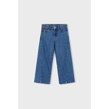 Mayoral Kız Çocuk Pamuk ve Lyocell Karışımlı Geniş Paça Jean Pantolon - Koyu Denim