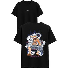 Vsrn Kahkaha Atan Anime Tasarım Baskılı Siyah Oversize T Shirt