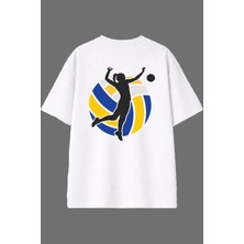 Vsrn Voleyball 3 Tasarım Arka Baskılı Beyaz Oversize T Shirt