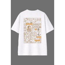 Vsrn Antik Işaretler Tasarım Arka Baskılı Beyaz Oversize T Shirt