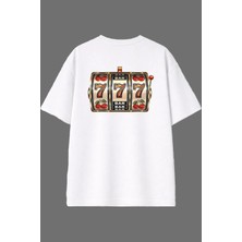 Vsrn Slot Makinası Tasarım Arka Baskılı Beyaz Oversize T Shirt