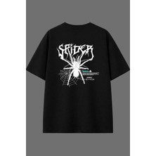 Vsrn Örümcek Tasarım Arka Baskılı Siyah Oversize T Shirt