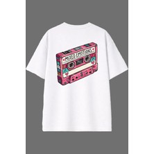 Vsrn Kaset Çalar Tasarım Arka Baskılı Beyaz Oversize T Shirt
