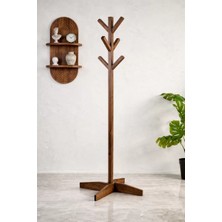 Kumi Kumsal Concept Masif Çam Ahşap Ayaklı Askılık – Ceviz Renk, 190 cm Ekstra Boy, 8 Kollu Portmanto, Devrilmez X-Ayak, 5 Yıl Garantili