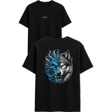 Vsrn Ejder Kurt Tasarım Baskılı Siyah Oversize T Shirt