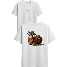 Vsrn Kovboy Böcek Tasarım Baskılı Beyaz Oversize T Shirt