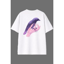 Vsrn Karga Tasarım Arka Baskılı Beyaz Oversize T Shirt