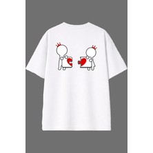 Vsrn Kral Kraliçe Tasarım Arka Baskılı Beyaz Oversize T Shirt