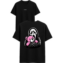 Vsrn Korkak Hayalet Tasarım Baskılı Siyah Oversize T Shirt
