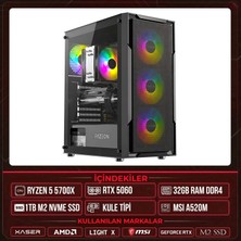 Xaser Light X10 Ryzen 7 5700X 32GB Ram 1tb M.2 Nvme SSD 8gb RTX5060 Masaüstü Oyuncu Oem Bilgisayar