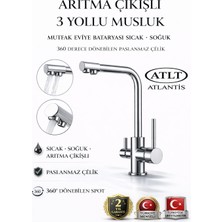 Arıtma Çıkışlı 3 Yollu Musluk Mutfak Eviye Bataryası Sıcak Soğuk 2 Yıl Garantili Paslanmaz Çelik