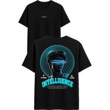 Vsrn Intellıgence Tasarım Baskılı Siyah Oversize T Shirt